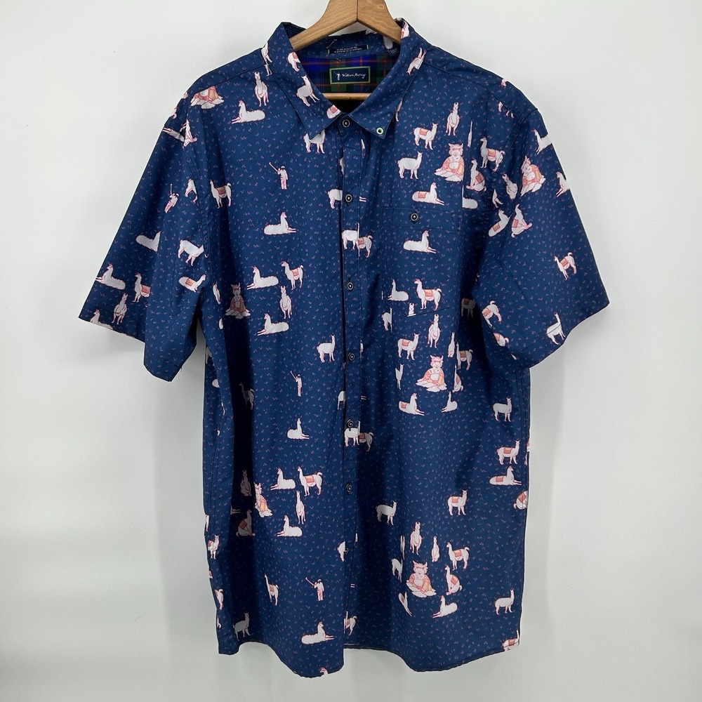 William Murray Llama Shirt Mens 2XL Blue Performance Golf Casual Luxury Resort